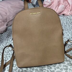 Michael Kors Camel Saffiano Leather Backpack with Gold Logo